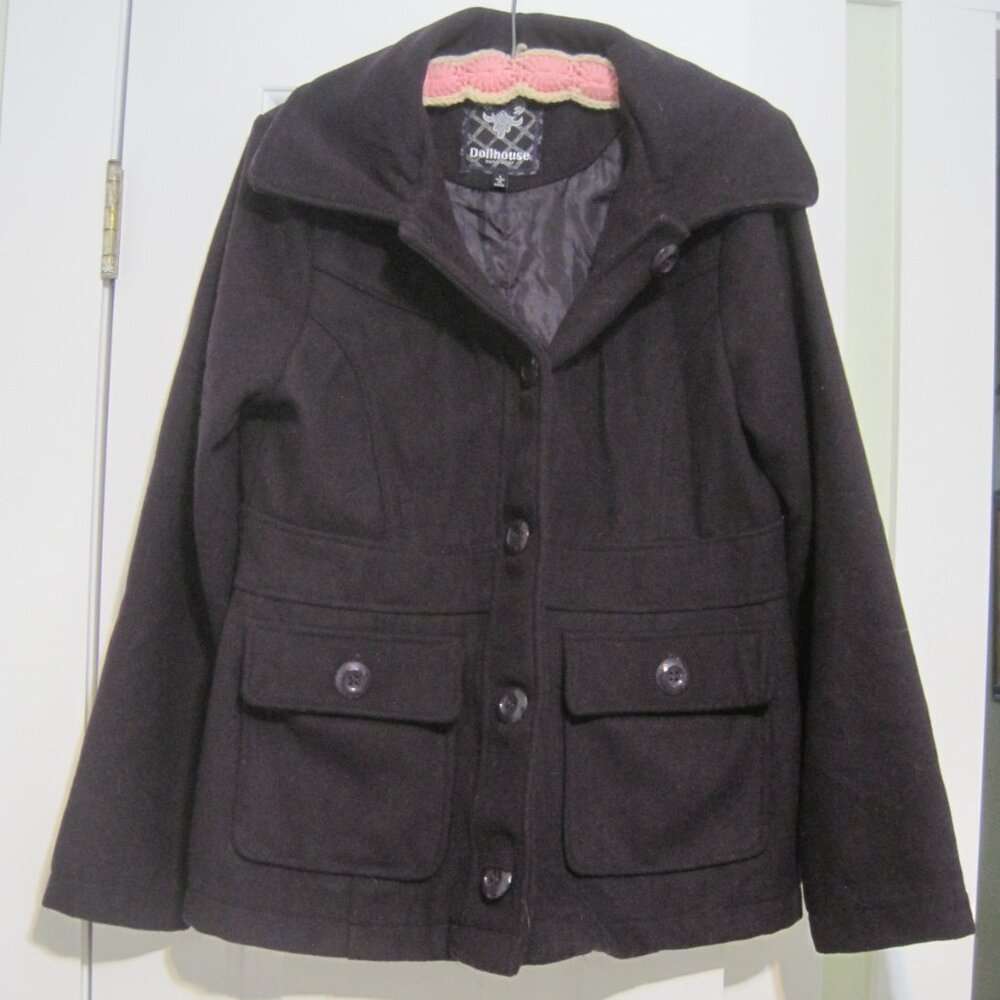 Dollhouse Women's Size L Purple Double Breasted Pea Coat Lining Polyester/Wool